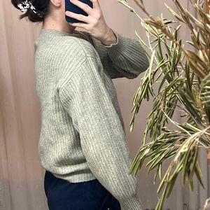 Timeless light olive green balloon sleeve sweater
